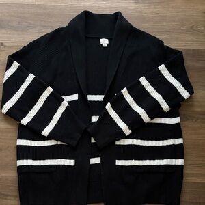 a new day Black and White Striped Open-Front Cardigan